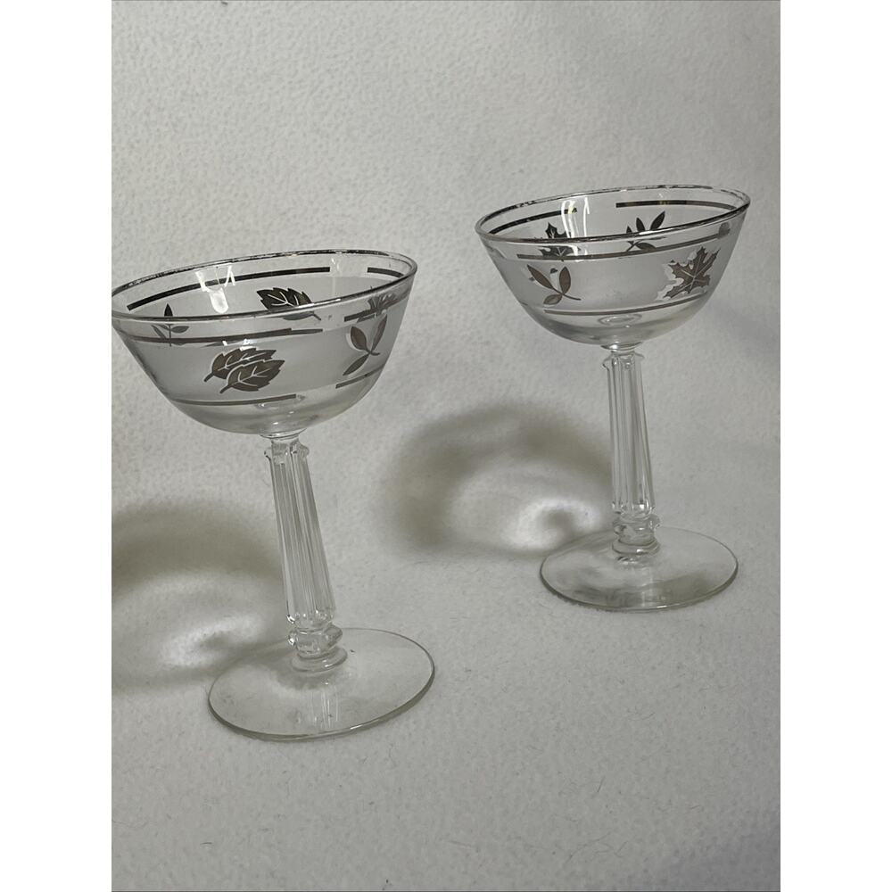 Libbey Silver Leaf Champagne Martini Sherbet Glasses X2 6 oz